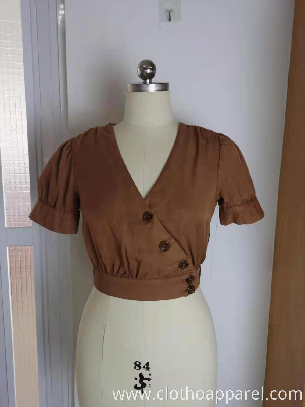 Hot Selling Women's V-Neck Brown Cropped Top